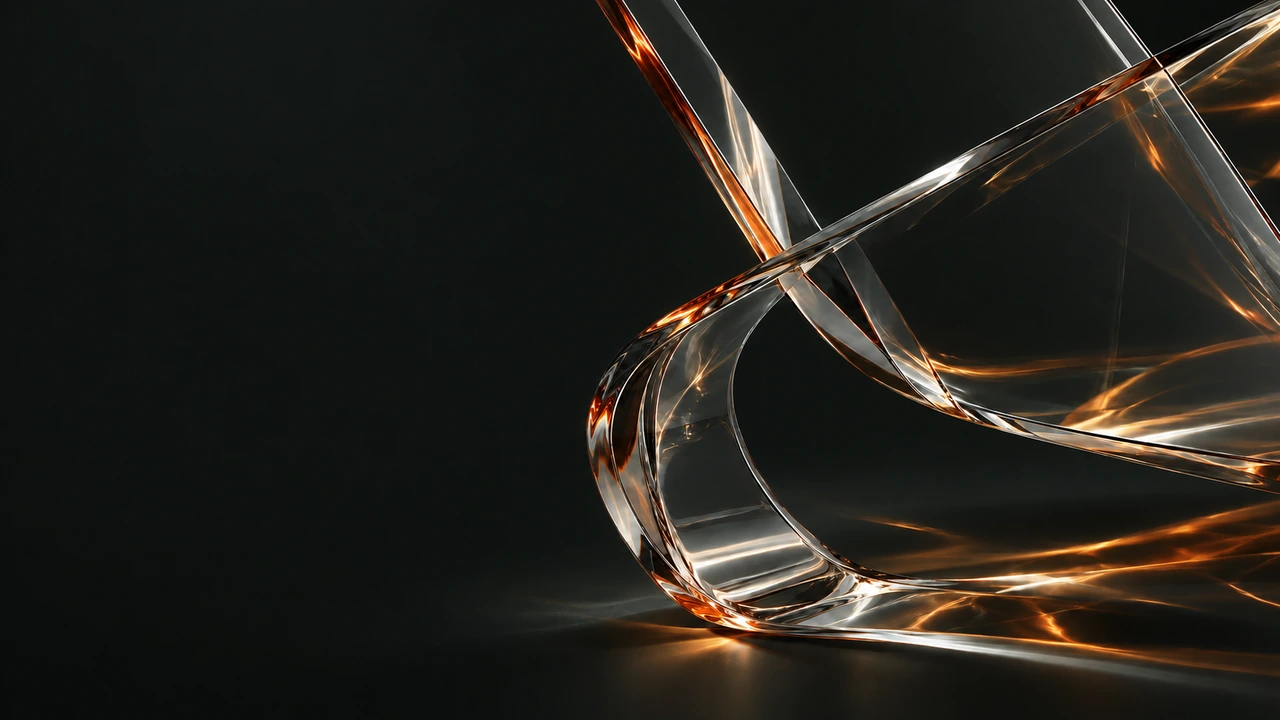 Illuminated folded glass against charcoal