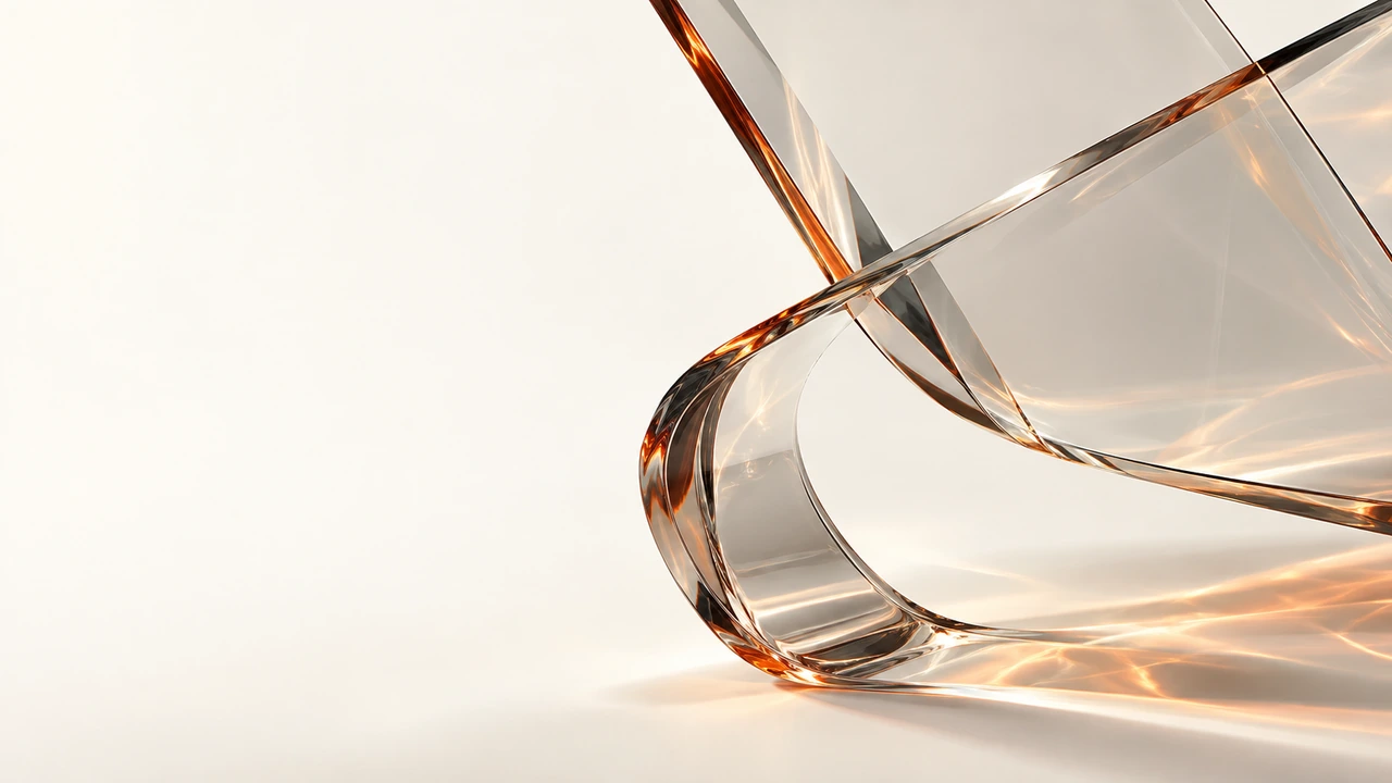 Clear folded glass with warm light on an ivory field